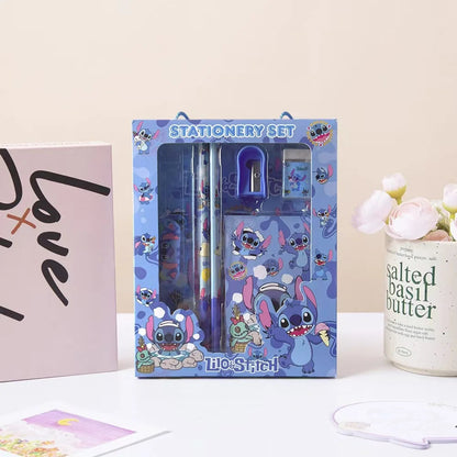 6PCS/Set Stitch Stationery Set School Gifts With Pencil Pen Sharpener Eraser Notebook Ruler Good Vibrations