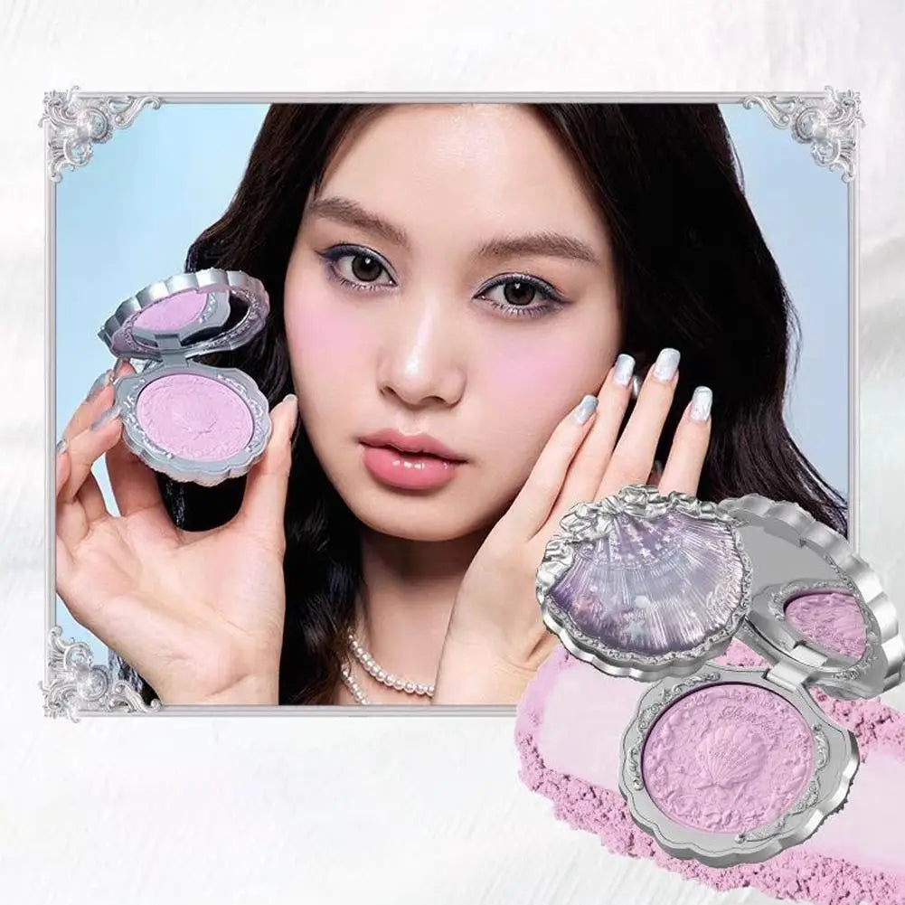 Flower Knows Pearl Shell Shape Velvet Embossed Blush Matte Finish Buildable Blendable Powder Blush For Cheeks For All Skin Tones Good Vibrations