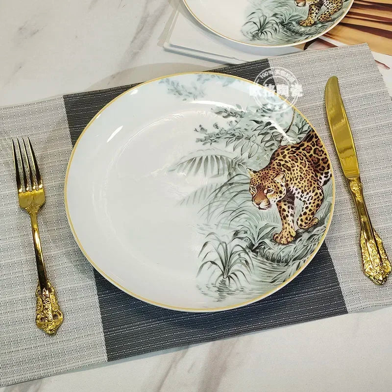 European ceramic western dinner plate, jungle set, steak plate, Coffee cup, afternoon , personalized gift set Good Vibrations