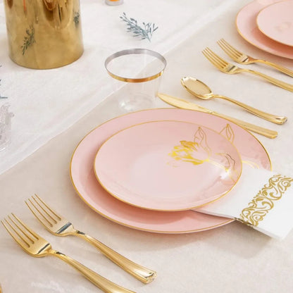 175PCS Pink Plastic Plates-Disposable Plates Include 50Plates, 25Forks, 25Knives, 25Spoons, 25Cups, 25Napkins Perfect Good Vibrations
