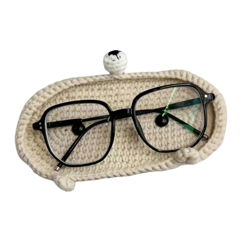Handmade Crochet Cute Animal Theme Glasses Holder Eyeglass Protective Storage Tray for Home Desk Eyewear Organizers Gift Good Vibrations