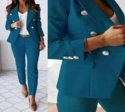 Two Piece Sets Woman Outfit 2025 Spring Solid Color Versatile Temperament Blazer Coat & Fashiona Casual Pocket Design Pants Set Good Vibrations