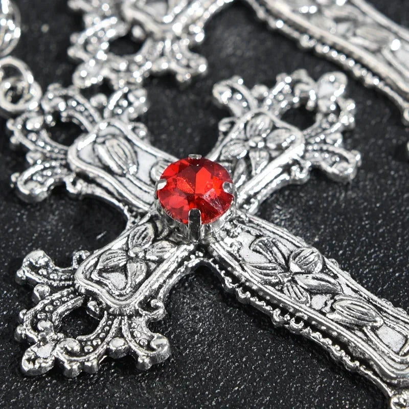 Y2K Punk Crystal Big Cross Pendant Necklaces for Women Men Gothic Irregular Cross Clavicle Chain Necklaces Aesthetic Jewelry Good Vibrations