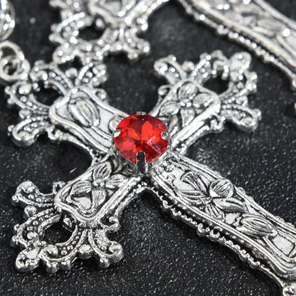 Y2K Punk Crystal Big Cross Pendant Necklaces for Women Men Gothic Irregular Cross Clavicle Chain Necklaces Aesthetic Jewelry Good Vibrations