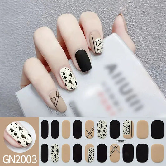 20Tips Semi-Cured Gel Nail Sticker Pure Color Uv/Led Lamp Gel Nail Polish Wraps Long-Lasting Full Cover Gel Sticker Nail Decor Good Vibrations
