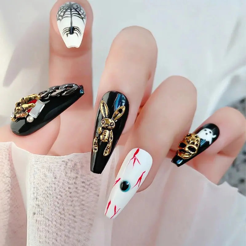 Halloween Alloy Nail Art Charms 3D Ghost Skull Pumpkin Golden Silver Classic Nails Jewelry Ornaments DIY Manicure Accessories Good Vibrations