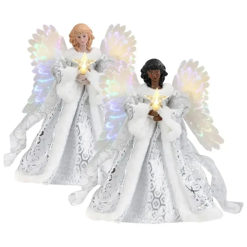 Christmas Tree Topper Angel Fairy with Lights Three-dimensional Christmas Tree Top Decoration Ornament Christmas Decoration Good Vibrations