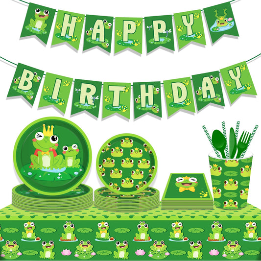 Cartoon Frog Birthday Party Decoration Tablecloth Tableware Boy/Girl Party Set Baby Shower Supplies Gift Good Vibrations