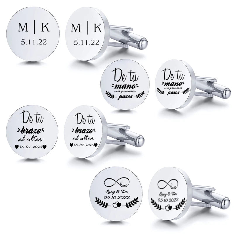 Personalized Engrave Initial Cufflinks for Wedding Birthday Groomsmen Gift Stainless Steel Cufflinks Statement Jewelry Good Vibrations