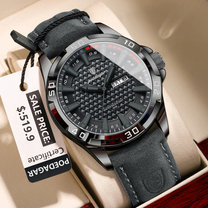 POEDAGAR Original Man Wristwatch Top Luxury Waterproof Luminous Date Week Watch For Men Quartz Sport Leather Men's Watches Reloj Good Vibrations