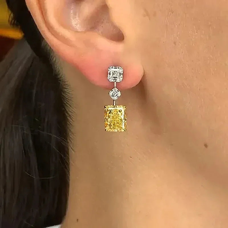 2026 Fashion Bright Yellow Crystal Earrings Female Engagement Party Jewelry Temperament Women Wedding Ceremony Accessories Good Vibrations