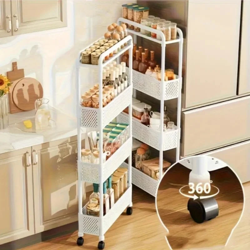 Black mobile storage unit, multi-tier practical shelving, narrow rolling storage rack. Good Vibrations