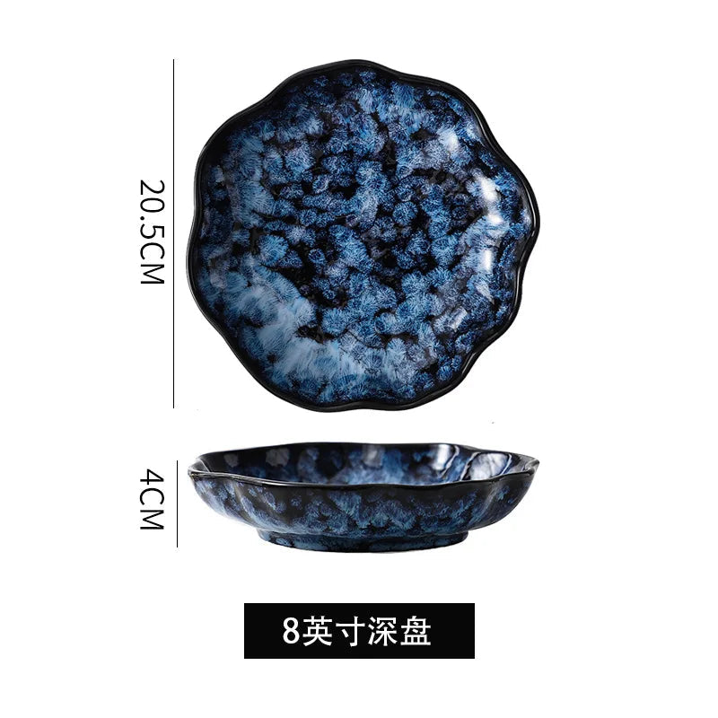 Creative Kiln-Change Bowl and Plate Tableware Home Retro Ceramic Tableware Hotel Dish Plate Rice Bowl Set Home Fish Plate Good Vibrations