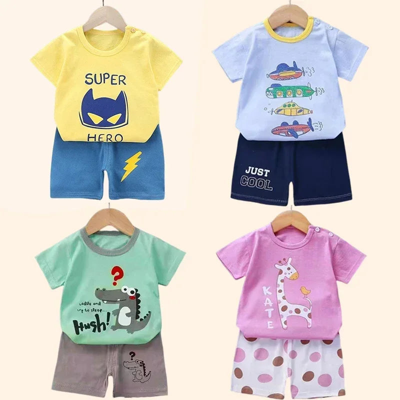 2PCS Children's Sets mother Kids Clothes Boys Girl T-shirt Shorts Summer Cotton Short sleeve Baby Children Clothing Toddler Suit Good Vibrations