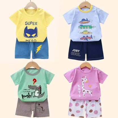 2PCS Children's Sets mother Kids Clothes Boys Girl T-shirt Shorts Summer Cotton Short sleeve Baby Children Clothing Toddler Suit Good Vibrations