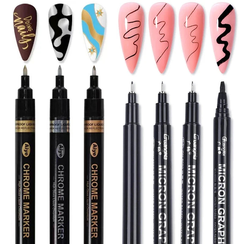 Nail Art Graffiti Pen Set 3D Black Gold Nail Art DIY Polish Pen Paint Liner Pens Manicure Nail Design Painting Tools Nails Brush Good Vibrations