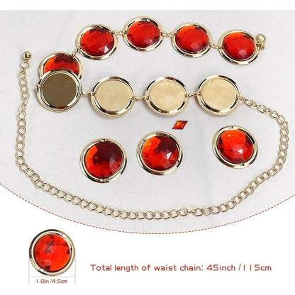 5 Pcs Women's Anime Cosplay Waist Belt Red Gems Belt Stone Chain for Halloween Costume Accessories Good Vibrations