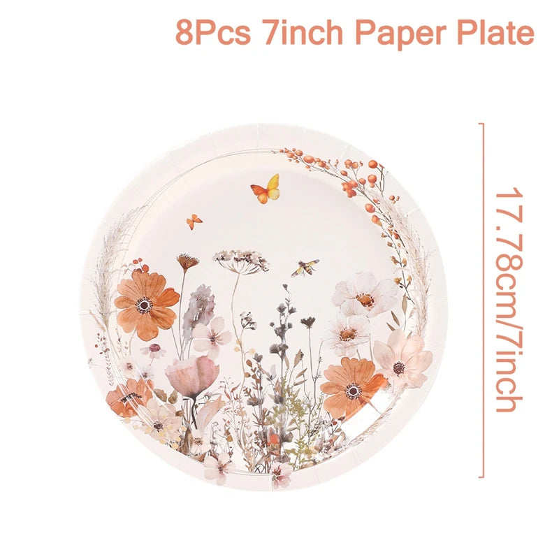 Spring Wild Flower Disposable Tableware Birthday Party Decor Wild Floral Paper Plates Cups Napkins Wedding Baby Shower Supplies Good Vibrations