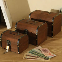 Wooden Retro Treasure Chest Piggy Bank Decorative Box With Lock,Coin,Banknote Storage Box Safe Money Box Gift cofre del tesoro Good Vibrations Adult Super Store