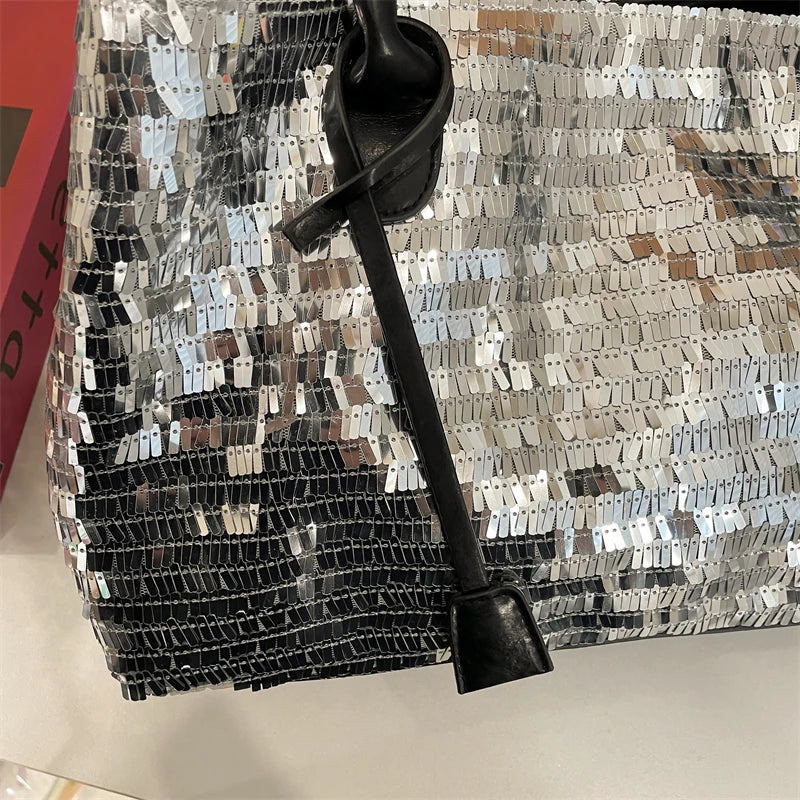 Sequined Underarm Shoulder Evening Tote Bags For Women Shiny Big Capacity Shopper Totes Nightclub Party Luxury Designer Handbags Good Vibrations