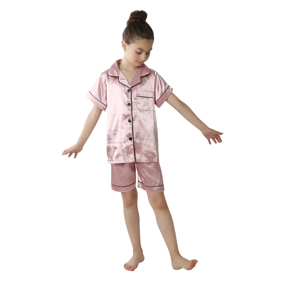 Boys Girls Satin Silk Pajamas Sets for Kids Toddler 2 to 3 4 5 6 7 8 9 10 11 12 13 14 Years Long/Short Sleeved Pink Red Pijamas Good Vibrations