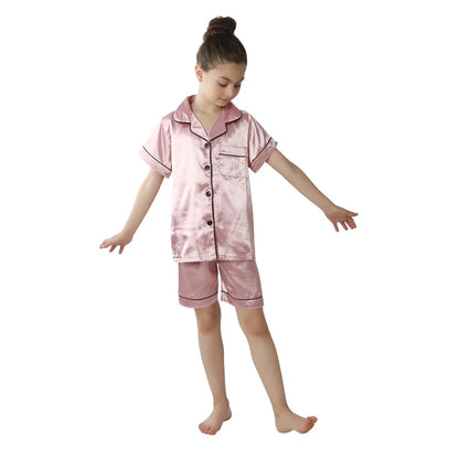 Boys Girls Satin Silk Pajamas Sets for Kids Toddler 2 to 3 4 5 6 7 8 9 10 11 12 13 14 Years Long/Short Sleeved Pink Red Pijamas Good Vibrations
