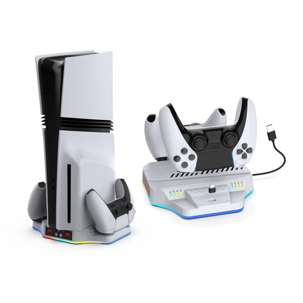 for PS5 Pro/Slim Multi Functional Cooling and Charging Base for PS5 Pro Game Controller Charging Stand Bracket Storage RGB light Good Vibrations