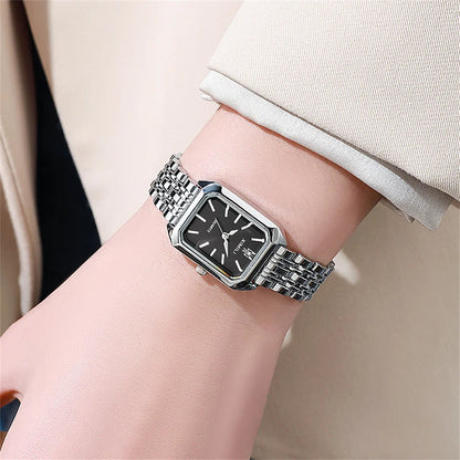 Luxury Ladies Fashion Quartz Watch Simple Scale Square Quality Gold Plated Women Watches Business Stainless Steel Folding Clock Good Vibrations