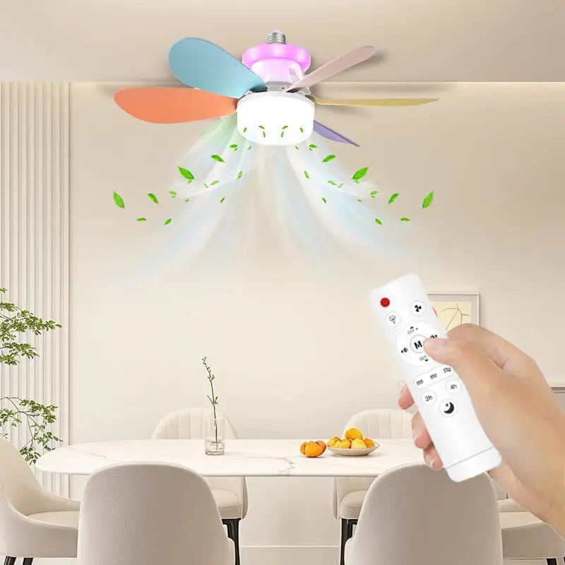 1 Set 40W Fan Light Snaps-on Detachable Fan Blade Design Household Silent RGB Dimming Fan Light For Bathroom Bedroom Kitchen Good Vibrations