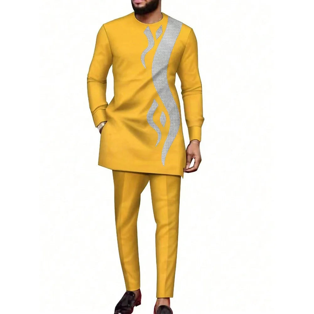 New Dashiki Luxury Full Set Men's Set Round Neck Embroidered Men's Set African Traditional Two Piece Set Men's Full Set Suit Good Vibrations