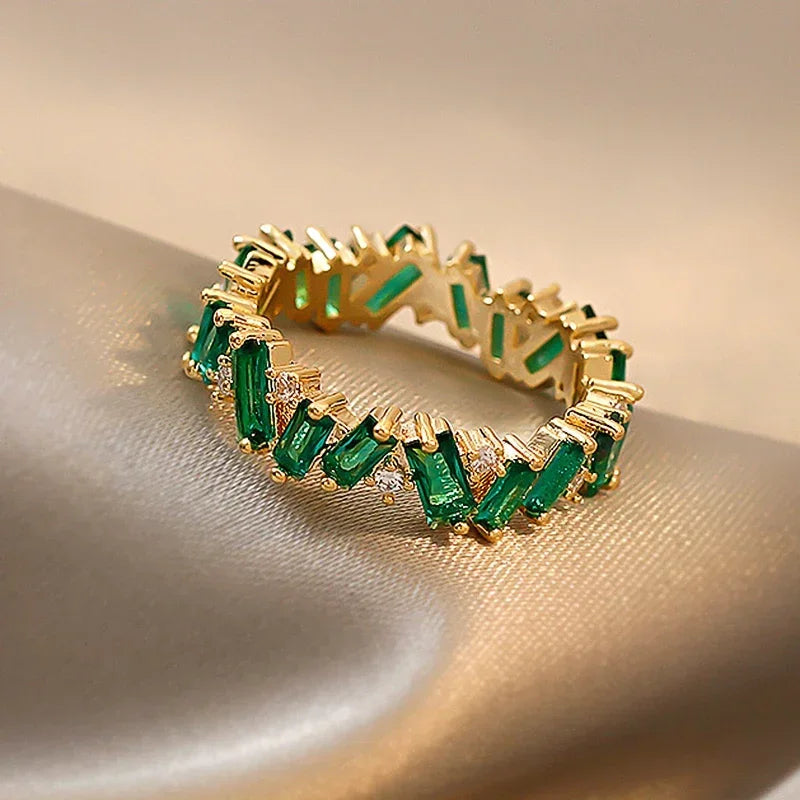 Bright Green Cubic Zirconia Ring Female Engagement Party Jewelry Noble Lady Fashion Wedding Ceremony Accessories Gift Good Vibrations