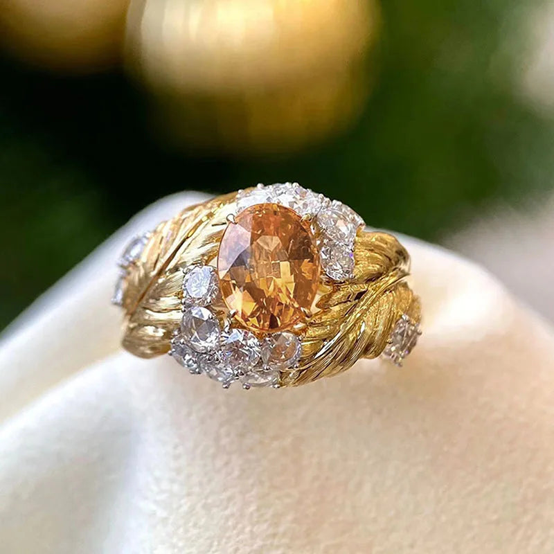 New Elegant Yellow Cubic Zirconia Women Rings Luxury Wedding Anniversary Party Lady's  Accessories Bright Fashion Jewelry Good Vibrations