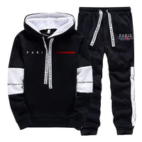2025 Trendy Paris Print Hooded Tracksuit Men Winter Autumn Casual Jogging Outfit Athletic Sportswear Sweatpants Men's Clothes Good Vibrations