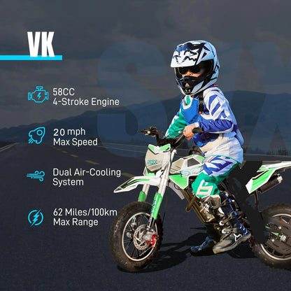 SYX MOTO 58CC Mini Dirt Bike for Kids 4-Stroke Pit Bikes Gas Powered Motorcycle Gift for Children Off-Road Dirt Bike Pull Start Good Vibrations