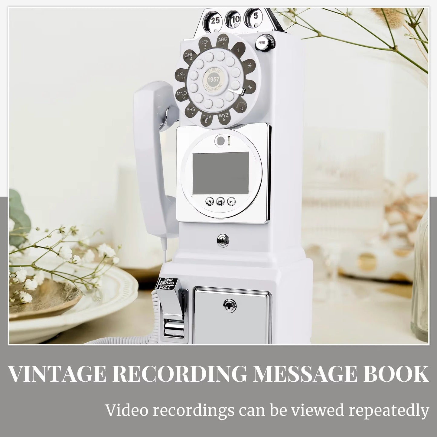 wedding party video guest book phone  Retro style retro phone booth  message recording 32G MP4 video audio message book phone Good Vibrations