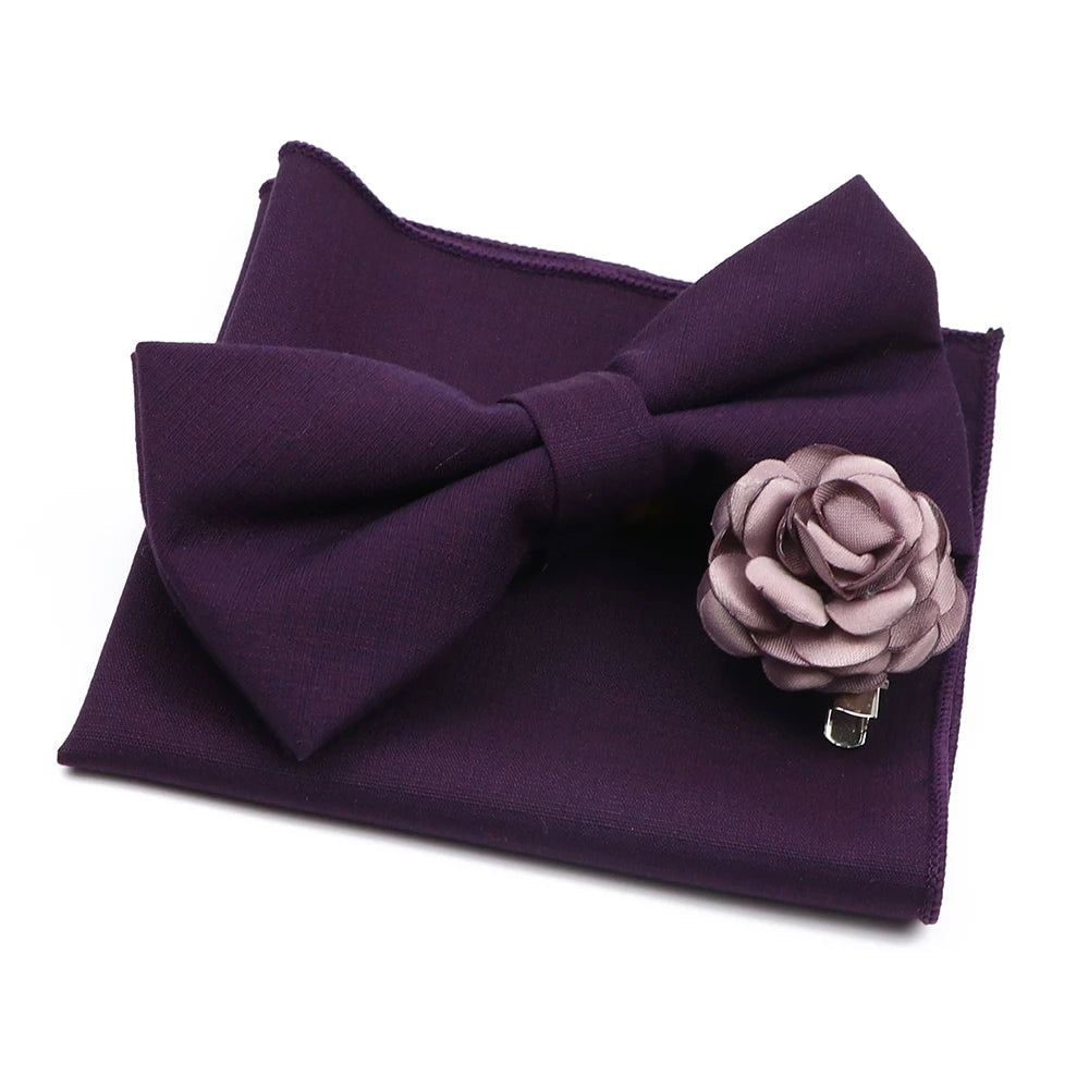 Mens Wedding Bowtie Brooch Set Romantic Solid Color Bamboo Fiber Bowknot Flower Lapel Pin Blue Pink Cravat Suit Shirt Accessory Good Vibrations