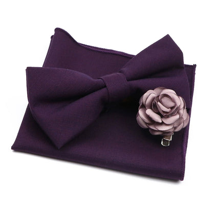 Mens Wedding Bowtie Brooch Set Romantic Solid Color Bamboo Fiber Bowknot Flower Lapel Pin Blue Pink Cravat Suit Shirt Accessory Good Vibrations