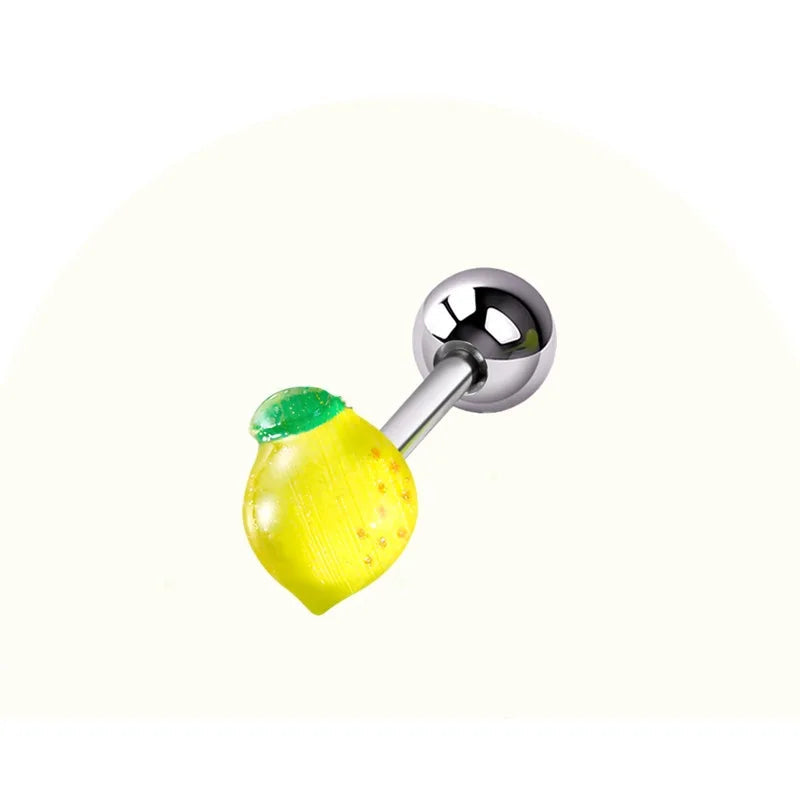 5Pcs Fruit Tongue Stud Piercing Jewelry 316L Stainless Steel Candy Color Sweet Tongue Ring Tongue Decoration Wholesale Good Vibrations