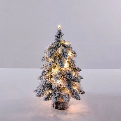 Christmas Tree Tabletop Figurine Snow Flocked Christmas Tree with LED Lights for Family Friend Neighbor Gift Good Vibrations