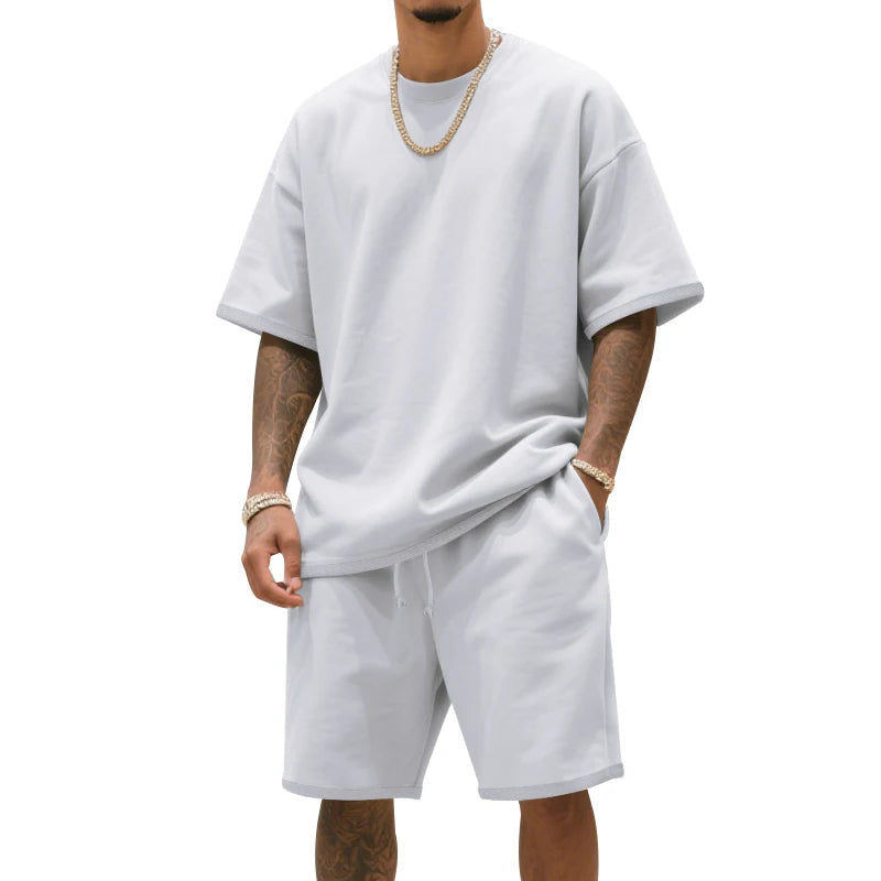 Men's Two-Piece Clothing Set, Loose Round-Neck T-Shirt and Shorts Set, Casual Sportswear, Perfect for Summer Good Vibrations