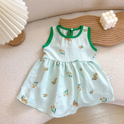 Fashion Baby Girls Clothes Baby Girl Leisure Dress Baby Clothing Printed Sleeveless Girls Dress Newborn Princess Dress Good Vibrations