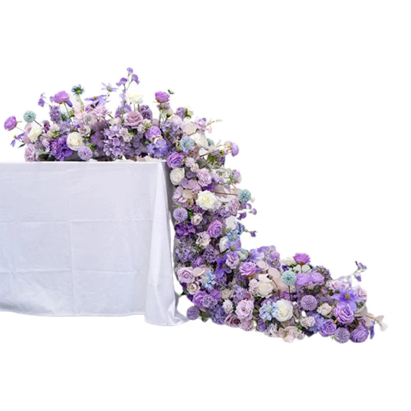 Purple Flower Arrangement Wedding Table Decor Floral Runner Artificial Flowers Row Event Party Backdrop Prop Window Display prop Good Vibrations