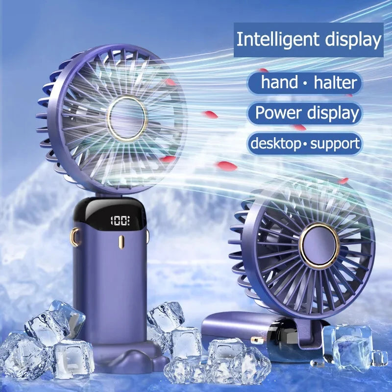 5 Speed Adjustable Intelligent Digital Display USB Folding Neck Hanging Fan Portable Charging Model Portable Cooling Device Good Vibrations