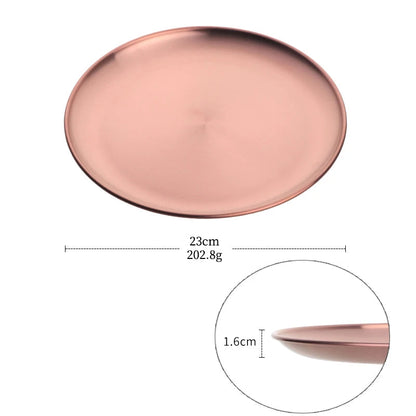 Stainless Steel Dinner Plates European Style Dessert Plate Kitchen Serving Dishes Salad Plate Cake Tray Western Steak Round Tray Good Vibrations
