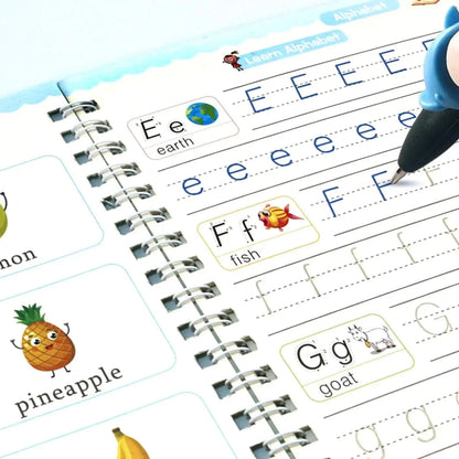 4 Books Montessori SANK English Magic Copybook Reusable Writing Practice 3D Calligraphy Book Wipe-free Education Books Good Vibrations