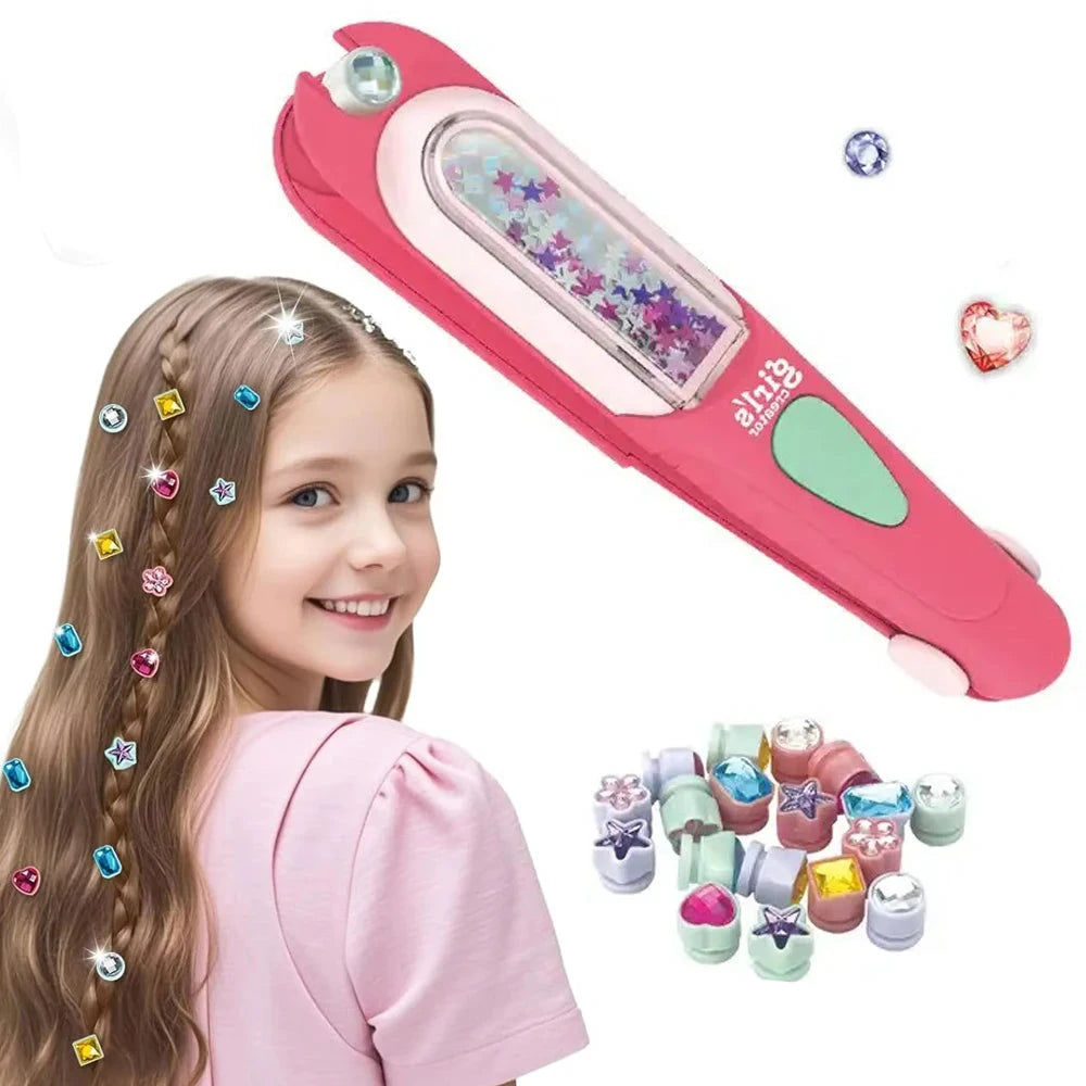 Hair Gem Stamper Kit Blingling Hair Jewels for Girls Toys Hair Styling Tool with Reusable Shining Diamonds Pretend Play Toy Gift Good Vibrations
