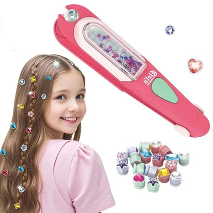 Hair Gem Stamper Kit Blingling Hair Jewels for Girls Toys Hair Styling Tool with Reusable Shining Diamonds Pretend Play Toy Gift Good Vibrations