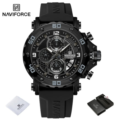 NAVIFORCE for Men Silicone Strap Luxury Fashion Quartz Watches Wrist watch Sports Chronograph 5TM Waterproof Male Watches GIfts Good Vibrations