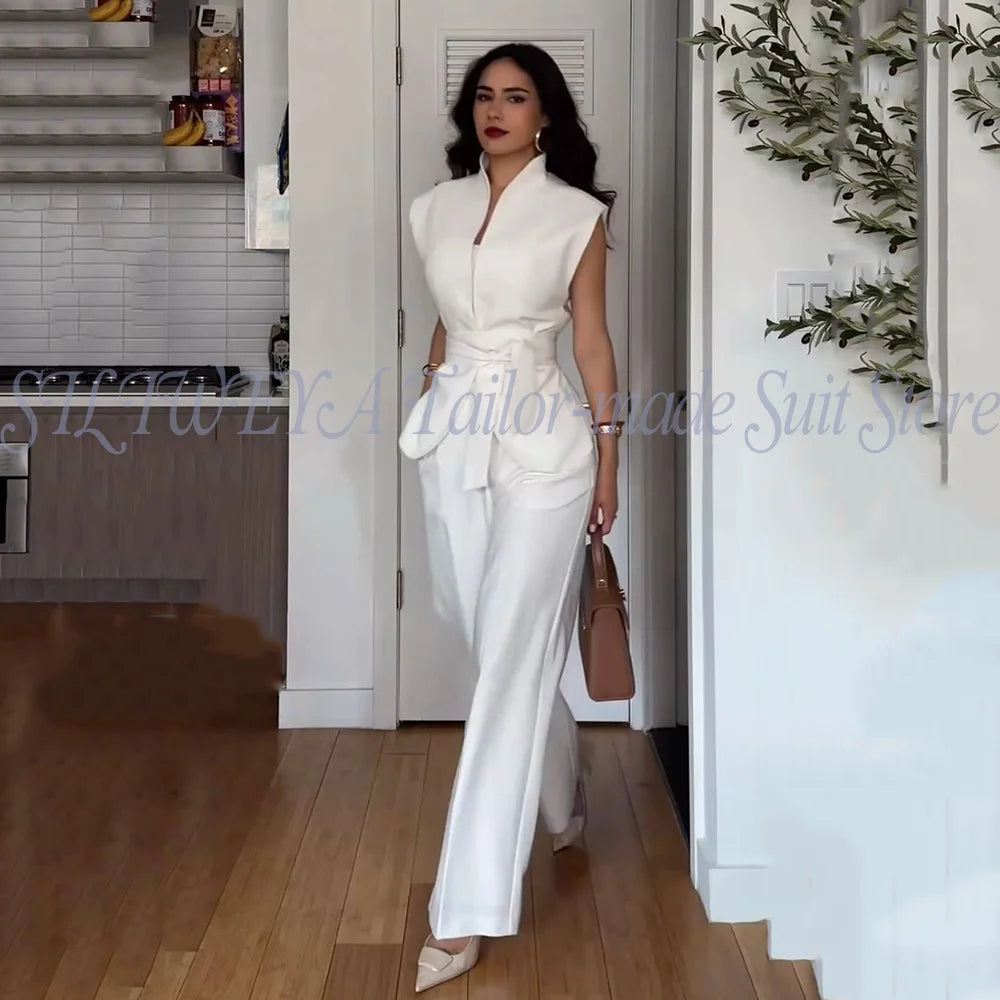 Modern Women Suits For Wedding Business Fashion 2 Pieces Sets Elegant Women's Sets Outfits Short Sleeves Jacket Pants Customized Good Vibrations