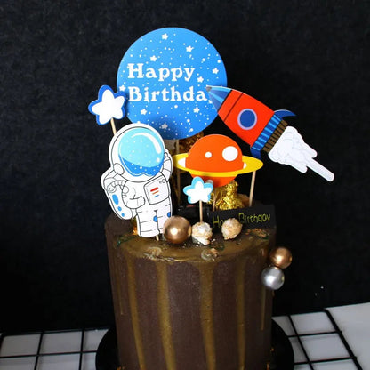 Astronaut Theme Cake Topper Planet Space Rocket Spaceship Birthday Decor Kids Boy Girl Birthday Party Baby Shower Decoratings Good Vibrations